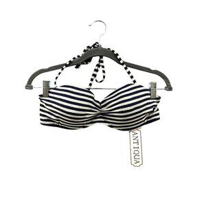 NWT Antiqua Bikini Top Womens XL‎ 12 Blue White Striped Halter Padded Underwire